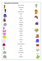 English Worksheet: CLOTHES: READ AND MATCH