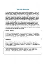 English Worksheet: Working Mothers Debate