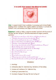 English worksheet: It is love tthat makes the world go round