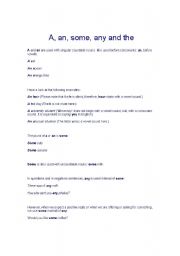 English worksheet: definite and indefinite articles