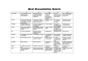 English Worksheet: Oral Presenation Rubric