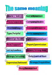 English worksheet: The same meaning