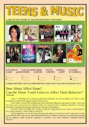 English Worksheet: Teens and Music