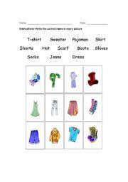English Worksheet: Naming clothes