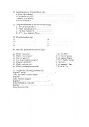 English Worksheet: wh - questions / to be 