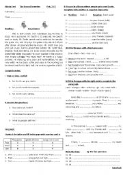 English Worksheet: Test reading + comprehension + grammar + time.