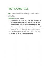 English worksheet: READING RACE