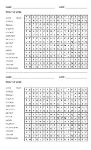 English Worksheet: Word search puzzle professions