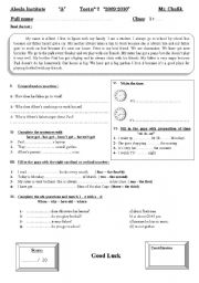 English Worksheet: Test  (Reading + comprehension + grammar)