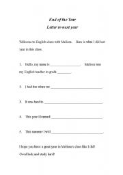 English Worksheet: End of the year letter