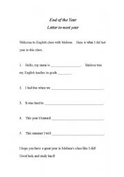 English worksheet: End of the year letter