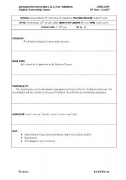 English Worksheet: Lesson Plan - Relative Clauses