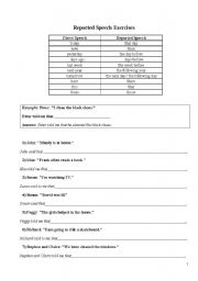 English Worksheet: Reported Speech Exercises