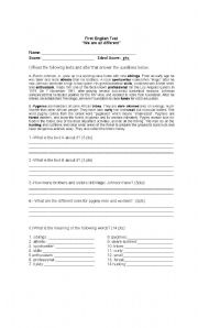 English worksheet: first test