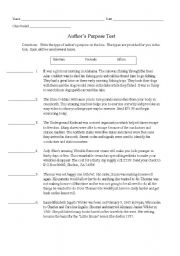 English Worksheet: Authors purpose test