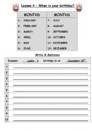 English worksheet: When is your birthday?