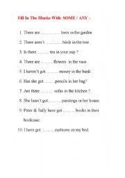 English worksheet: some/any