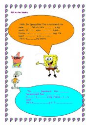 English worksheet: reading about sponge bob and  his friends