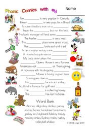 English Worksheet: 3 pages of Phonic Comics with ey: worksheet, comic dialogue and key (#31)