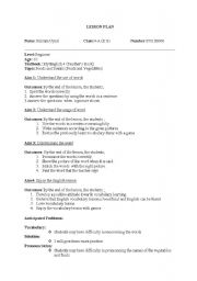 English worksheet: lesson plan for teaching fruits and vegetables