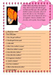 English Worksheet: reading about Tina