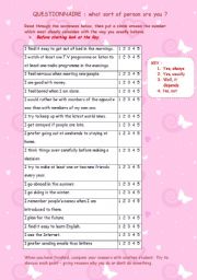 English Worksheet: Questionnaire:  What sort of person are you?
