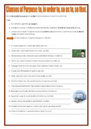 English Worksheet: Clauses of Purpose: to, in order to, so as to, so that