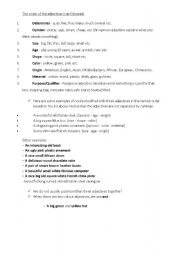 English worksheet: Adjective Order