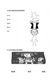 English Worksheet: LEGS, BODY, ARMS, HEAD, CAP, MOM, BOY,GIRL and ARMS.  