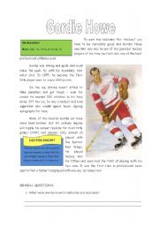 English Worksheet: Gordie Howe Reading Comprehension