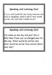 English Worksheet: Speaking and Listening Cards