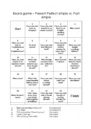 English Worksheet: Present perfect -past simple. board game