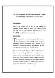 English Worksheet: An Investigation of the Aspects of Semantic Change as Reflected in Shakespeares King Lear 
