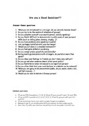 English Worksheet: Are you a good socializer?