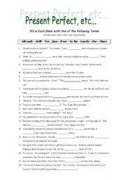 English Worksheet: Terms Frequently Used  with the Present Perfect