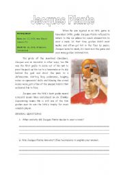 English Worksheet: Jacques Plante Reading Comprehension