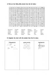 English worksheet: land/flying/water animals