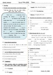 Test : reading - comprehension + grammar + dialogue completion