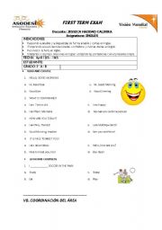 English worksheet: EXAM ABOUT ACTION VERBS, PROFESSIONS AND TIME