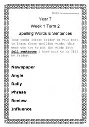 English worksheet: Homework sheet