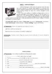 English Worksheet: Text - Artificial Intelligence