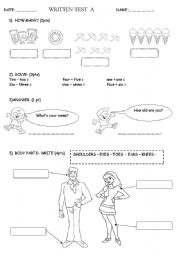 English Worksheet: test a & b   - numbers - body parts