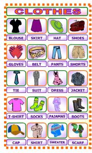 English Worksheet: CLOTHES pictionary