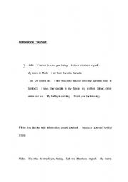 English Worksheet: Introducing Yourself