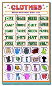 English Worksheet: CLOTHES matching activity