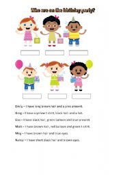 English worksheet: Who are on the birthday party?