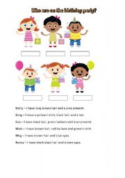 English Worksheet: Who are on the birthday party?