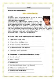 English Worksheet: Meet Daniel Radcliffe