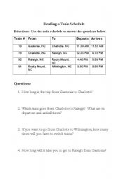 English worksheet: Train Schedule question sheet