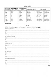 English worksheet: TO BE verb to be affirmative negative interrogative